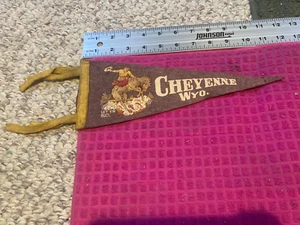 Rare VTG CHEYENNE WYOMING PENNANT Cowboy BUCKING BRONCO Let 'er Buck - SHIP FAST - Picture 1 of 4