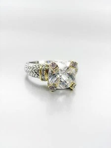 EXQUISITO Estilo Diseñador Cable Plata Balinesa Oro Transparente Anillo de Cristal CZ 7356 - Imagen 1 de 6
