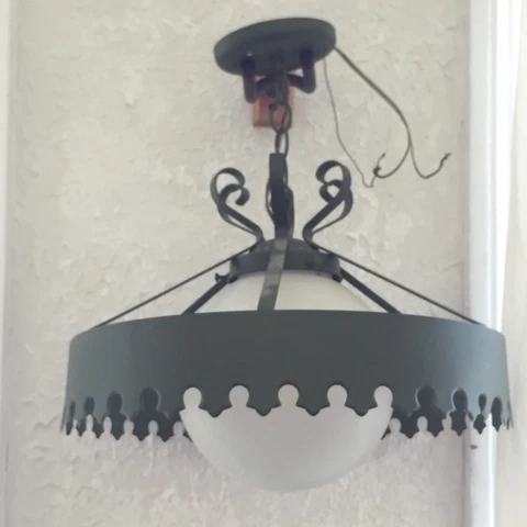 Vintage 60s Mid Century Green Chandelier Chain Hanging Light Complete with Globe Cover