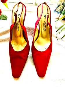 ST. JOHN 3" HEEL, RED SILK, MADE IN ITALY  SZ 8.5 - Picture 1 of 6