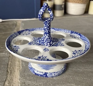 Porta huevos ovalado italiano Spode azul y blanco de colección con mango - para 6 huevos - Imagen 1 de 10