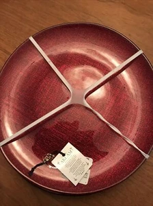 Akcam Turkish Glass Set 4 Red Sparkle Luxe Christmas Dinner Plates New - 11” - Picture 1 of 4