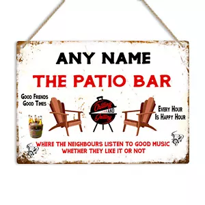 PATIO BAR PERSONALISED Retro Metal Sign Hanging Plaque Name Text Garden BBQ Shed - Picture 1 of 15