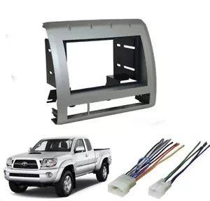 SILVER DOUBLE Din Dash Wire Harness Install Stereo Kit Fits Toyota Tacoma 05-11 - Picture 1 of 1