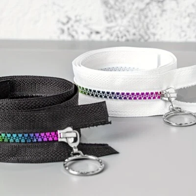 5pcs Zipper Ring Pull Open-End Sewing DIY for Cloth White Black 40cm 50cm 60cm - Image 1 of 4