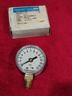 Ashcroft 20W1005-H-02L-15# 2" Pressure Gauge 15 PSI LM 1/4" NPT New - Image 1 of 4