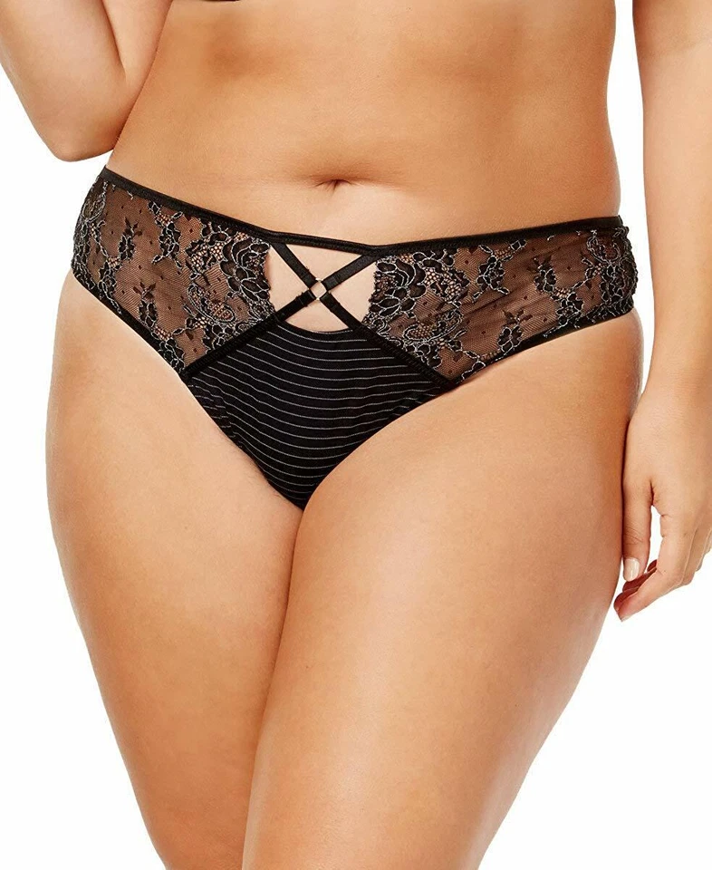 Ashley Graham Plus Size Crisscross Keyhole Lace Thong Black 1x