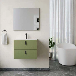 Invicta 600mm Wall Hung Vanity Unit with Matt Black Handles - Sage Green - Picture 1 of 6
