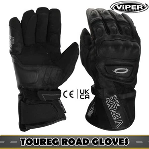 Premium Leather Waterproof Knuckle Safety Motorbike Viper Toureg CE Gloves Black - Picture 1 of 8