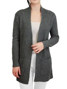 Women's Two Pockets Long Sleeve Open Front Drape Sweater Cardigan Jacket HK8189 - Picture 1 of 25