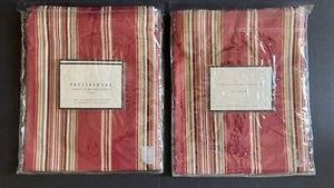 Pottery Barn Cafe Curtains Hudson Stripe Valance Red 44" x 24” Set Of 2 Tie Top - Picture 1 of 3