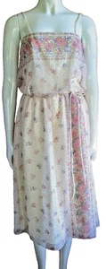 Vintage 70er Kleid S-M gefüttert transparent rosa Blumen fließend Boho Disco Fee romantisch - Bild 1 von 8
