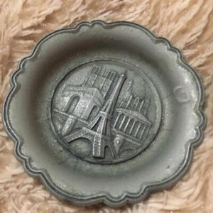 Vintage Souvenir Decor Silver Plated Plate Paris Eiffel Tower Engraved Inside - Picture 1 of 5