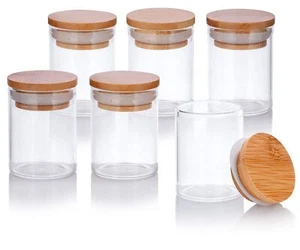 2 oz Borosilicate Clear Glass Jars with Bamboo Silicone Sealed Lids (6 Pack) - Picture 1 of 9