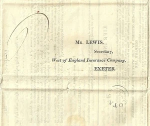 1832 INCORNICIATO TOTNES PENNY POST UDC & n.4 ASSICURAZIONE GIRATA E RIUTILIZZATA E/L> EXETER - Foto 1 di 3