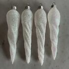 Glittered White Glass Icicle 6? Christmas Ornaments Set Of 4