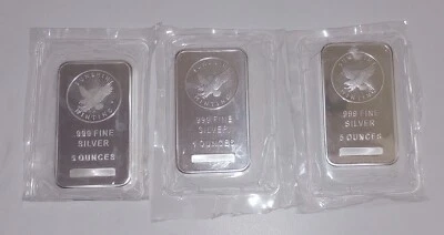 Barra de plata fina .999 Sunshine Minting de 5 oz con (MintMark SI) Foto 1 de 2