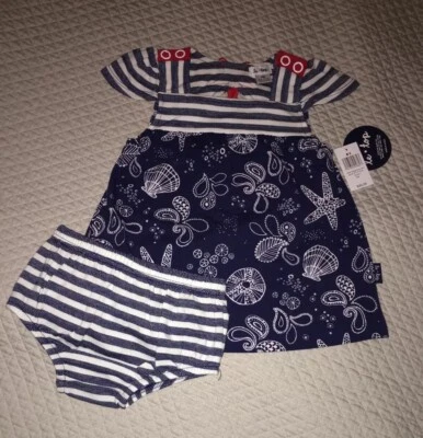 NUEVO CON ETIQUETAS LE TOP Bebé Niña Estrella de Mar y Conchas Playa Sol Vestido Y Pañal Cubierta 9 Mo. Foto 1 de 4