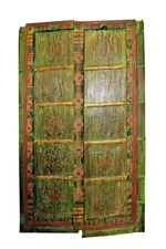 Antique Doors INDI Boho Farmhouse Barndoors Green Floral Rustic Door Panels Wall