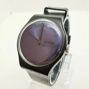 2010 Full Black Swiss Made Swatch Quartz Date Watch for Men and Women 41mm Size - Picture 1 of 12