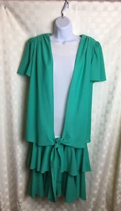 Vintage 1980s Teal & White Layered Tiered Tie Front Dress No Tags 36 x 36 x 36" - Picture 1 of 9