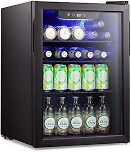 Mini Fridge-100 Can Beverage Refrigerator Wine Cooler Clear Front Glass Door