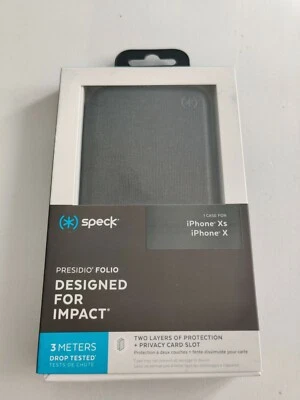 Funda protectora Speck Presidio Folio para iPhone X/XS negra con protección contra caídas 3M Foto 1 de 2