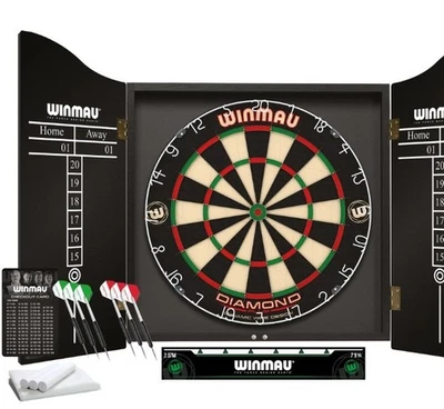 Winmau Professional Dartboard Set Diamond Dartboard 2 sets of Darts And Cabinet - image 1 of 4
