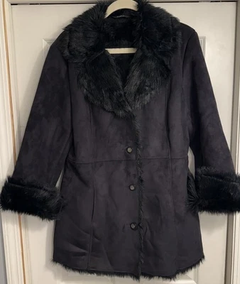 Vintage Y2K Womens Mixit Faux Fur Lined Coat Penny Lane Black Sz Large Mobwife - Image 1 of 4