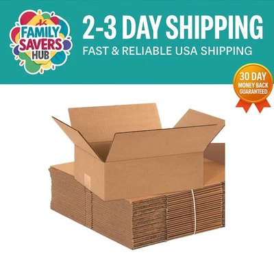 Kraft Corrugated Cardboard Boxes 12x9x4" - 25-Pack for Secure Shipping & Storage - Image 1 of 4