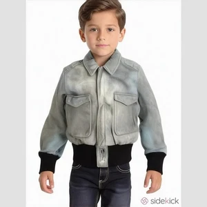Chaqueta Bombardero Oxford Niños Gris Medio Envejecido Vuelo Aviador Bolsillos Forrados - Imagen 1 de 3