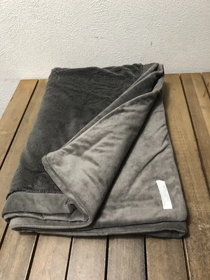 Restoration Hardware Throw Blanket Plush Gray Reversible Faux Fur 45x65" NWOT - Image 1 of 4