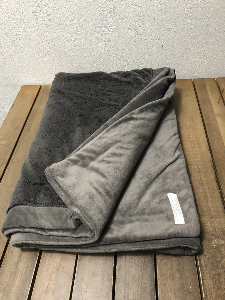 Restoration Hardware Throw Blanket Plush Gray Reversible Faux Fur 45x65" NWOT - Image 1 of 4