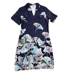 Lilly Pulitzer Shift Dress Sz 6 S Navy Collared Pocket Dress Gingko Leaf Print - Picture 1 of 22