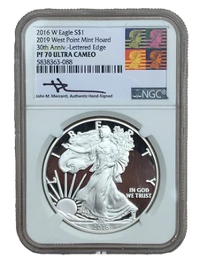 W Eagle 2016, WP Mint Hoard 2019, borde con letras plateado $1 PF 70 Ultra camafeo - Imagen 1 de 4