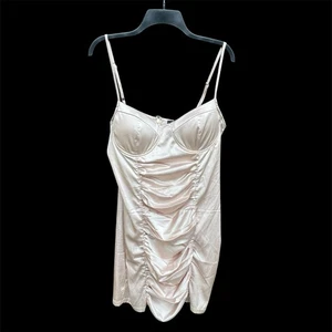 Lulus A Lot of Allure Champagne Satin Ruched Bustier Bodycon Dress Woman Size XL - Picture 1 of 11
