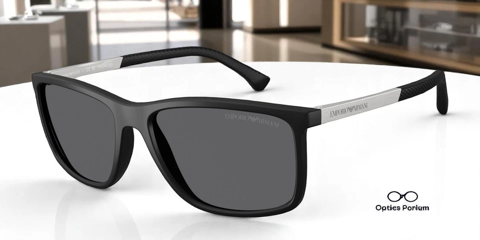 Gafas de sol para hombre EMPORIO ARMANI EA4058 506381 negras de goma polarizadas grises 58 mm Foto 1 de 4
