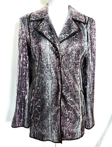 Chaqueta de lentejuelas manga larga con estampado de serpiente animal de Chico's talla 0 marrón plateado nueva con etiquetas - Imagen 1 de 15