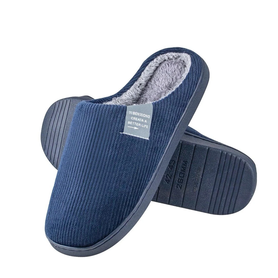 Zapatillas para hombre plantilla de espuma viscoelástica de piel sintética suela de goma antideslizante azul marino Reino Unido 10 Foto 1 de 1