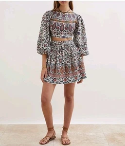 Boteh Verbena Puff-sleeve Printed Linen-blend Top Low Back SZ 1 Au 8 10 NWT $120 - Picture 1 of 9
