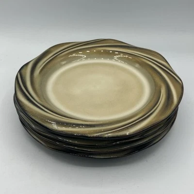 Gibson Elite Brandia Brown Swirl Salad Plates Lot Of 4 - Image 1 of 4