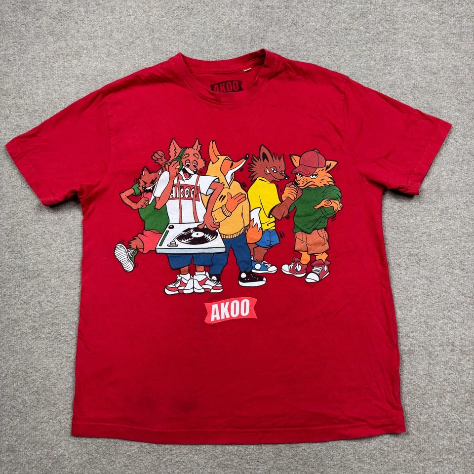 Camisa para hombre marca Akoo talla L roja manga corta cuello redondo ropa de calle Y2K vintage Foto 1 de 4