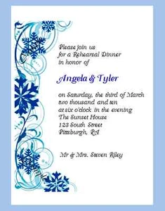 20 Personalized Custom Winter Snow Rehearsal Dinner Bridal Wedding Invitations - Picture 1 of 1
