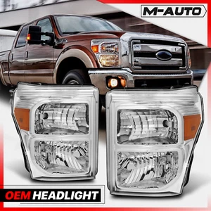 For 2011-2016 Ford F250 F350 Super Duty Chrome Amber Headlight Lamps Pair LH+RH - Picture 1 of 8