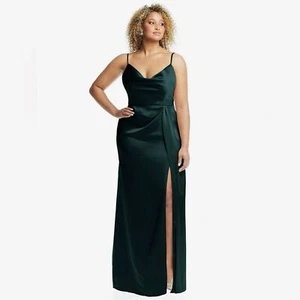 DESSY COLLECTION Wickel Maxikleid Gr. 14 Evergreen Lux Charmeuse Satin Seitenschlitz - Bild 1 von 12