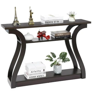 ZenSports Wood Console Table Curved Legs 3 Tier Shelf Entryway Sofa Table, Brown - Picture 1 of 13