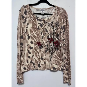 Spy Mixed Animal Print Cardigan Blumen Stickerei Strass Y2K Statement XL - Bild 1 von 5