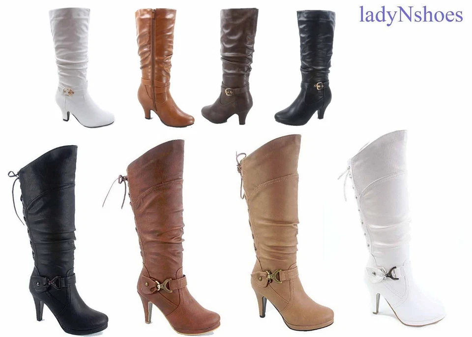 NUEVO Vestido Media Pantorrilla Hasta la Rodilla Plataforma Punta Redonda Con Cordones Cremallera Botas Talla  Foto 1 de 1