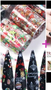Christmas Nail Foil Stickers Decals And Uv Transfer Glue Set X 10 Designs UK🇬🇧 - Picture 1 of 5