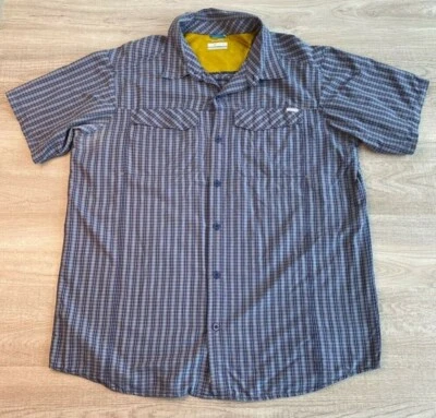 Columbia Omni-Sombra Protección Solar Hombres Camisa de Pesca Azul Cuadros Botón Malla XXL Foto 1 de 4